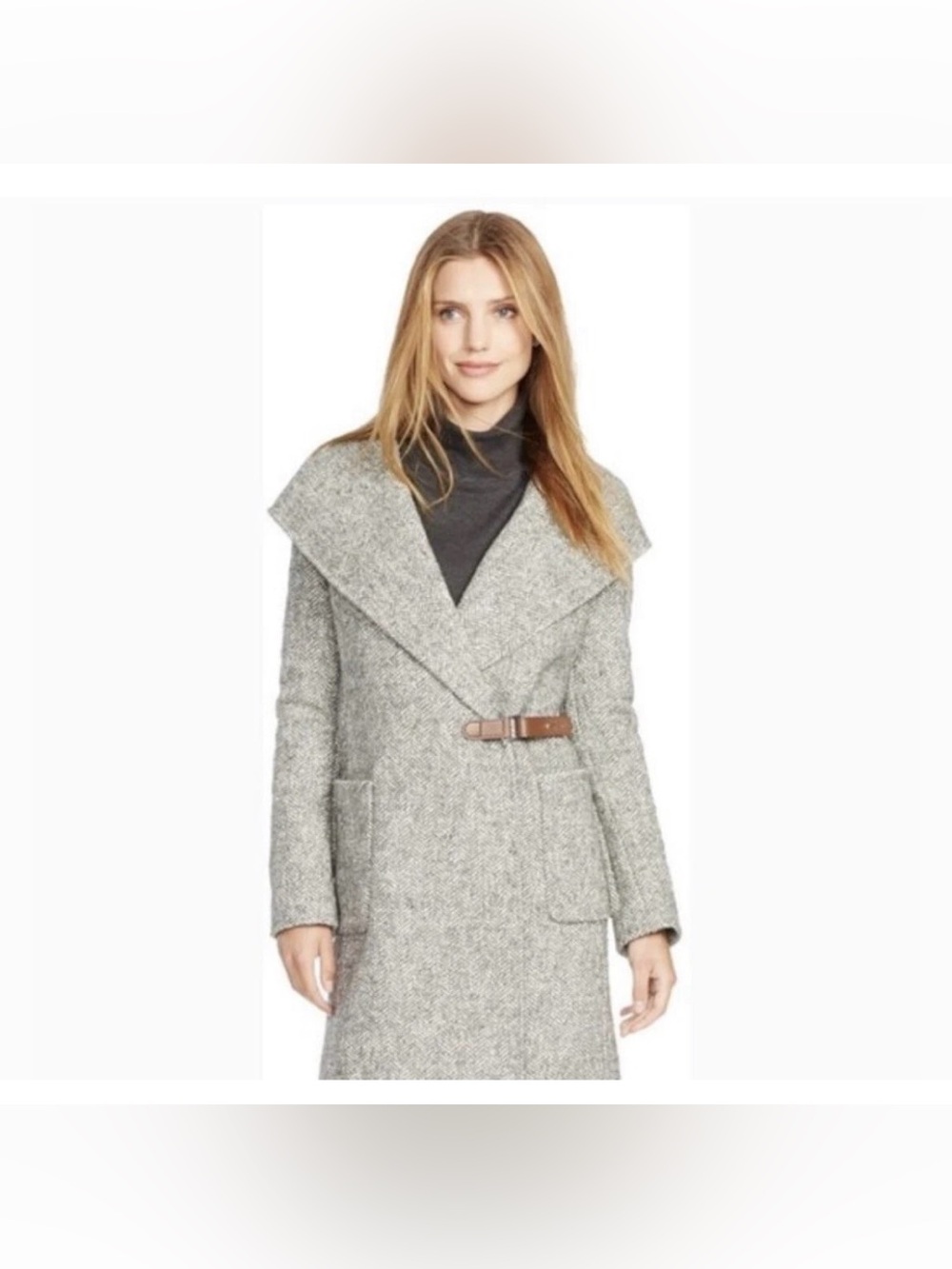 Lauren Ralph Lauren Womens Buckle Front Wrap Hooded Wool Coat Jacket - 2